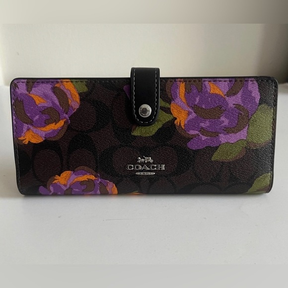 Coach Slim Wallet In Signature Canvas With Rose Print NWT - Picture 3 of 6